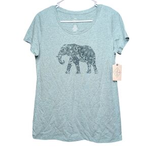 New St. John's Bay Light Pastel Teal Elephant Graphic Tee Women's Small